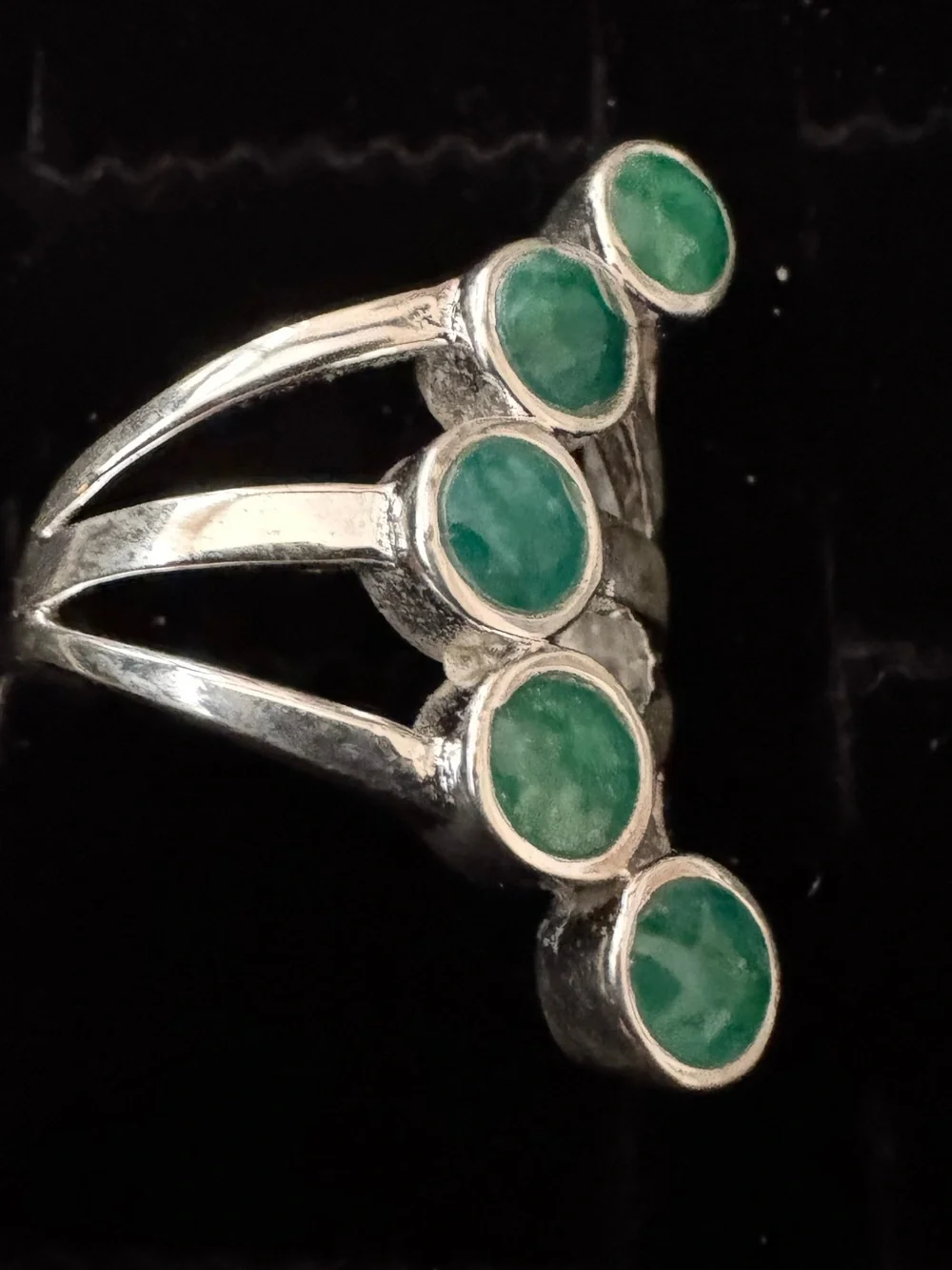 Genuine Emerald Green Multi-Stone Sterling‎ Silver Ring